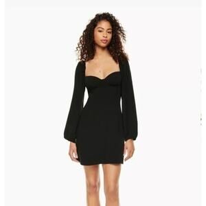 Wilfred Aritzia Novella Mini Dress Womens Size 12 Black Smocked Puff Sleeve LBD
